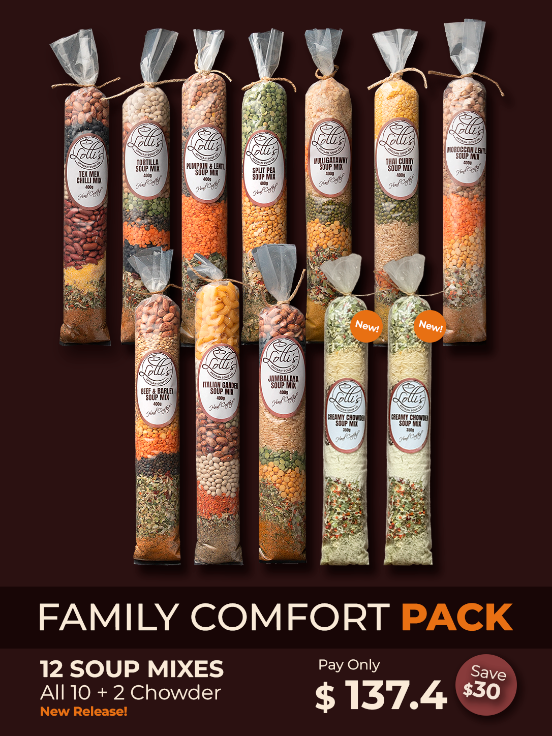 FAMILY COMFORT PACK - 12 Lolli's Artisan Soups